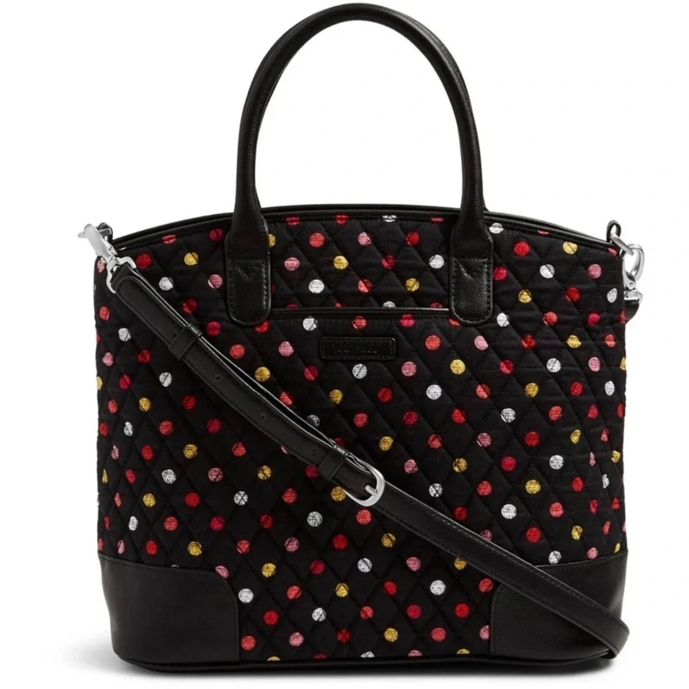 Vera Bradley Signature Cotton Day Off Satchel Purse Havana Dots with Black